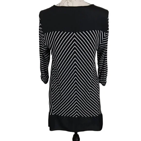 Chico’s | Black White Stripe Stretch Tunic Top | Size M - Picture 4 of 8